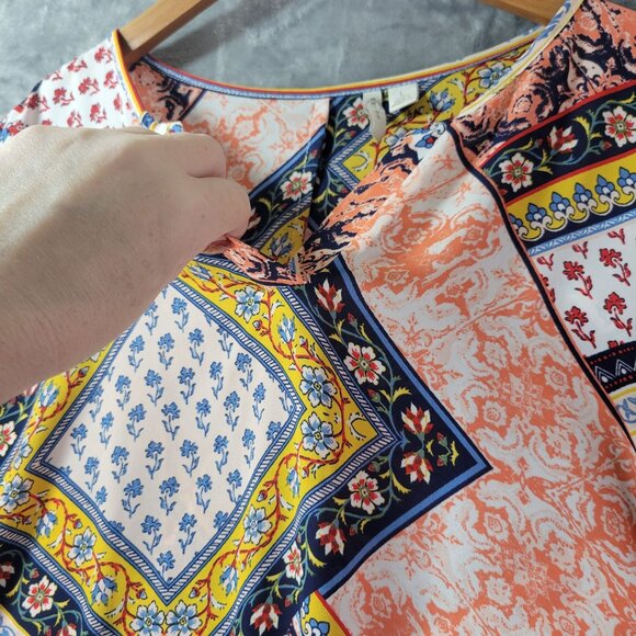 EST. 1946 Womens L Boho Patchwork Blouse Multicolor Bell Sleeve Festival Top - Picture 5 of 10